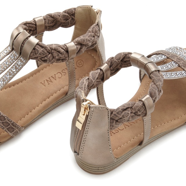 LASCANA Sandale »Sommerschuh, Sandalette« mit Glitzersteinen und kleinem Keilabsatz im Festival-Look VEGAN