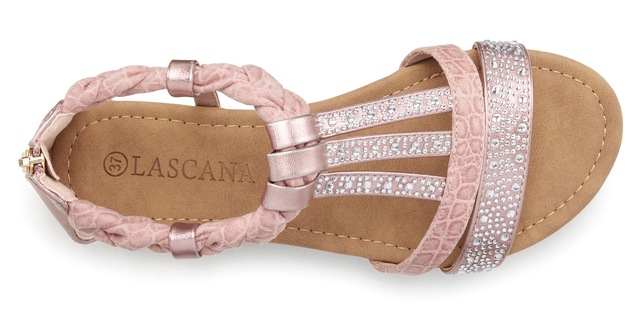 LASCANA Sandale »Sommerschuh, Sandalette« mit Glitzersteinen und kleinem Keilabsatz im Festival-Look VEGAN