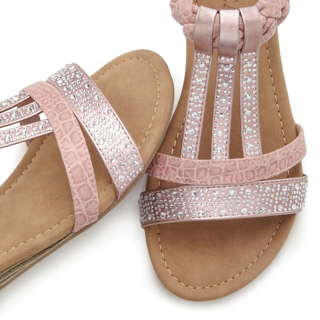 LASCANA Sandale »Sommerschuh, Sandalette« mit Glitzersteinen und kleinem Keilabsatz im Festival-Look VEGAN