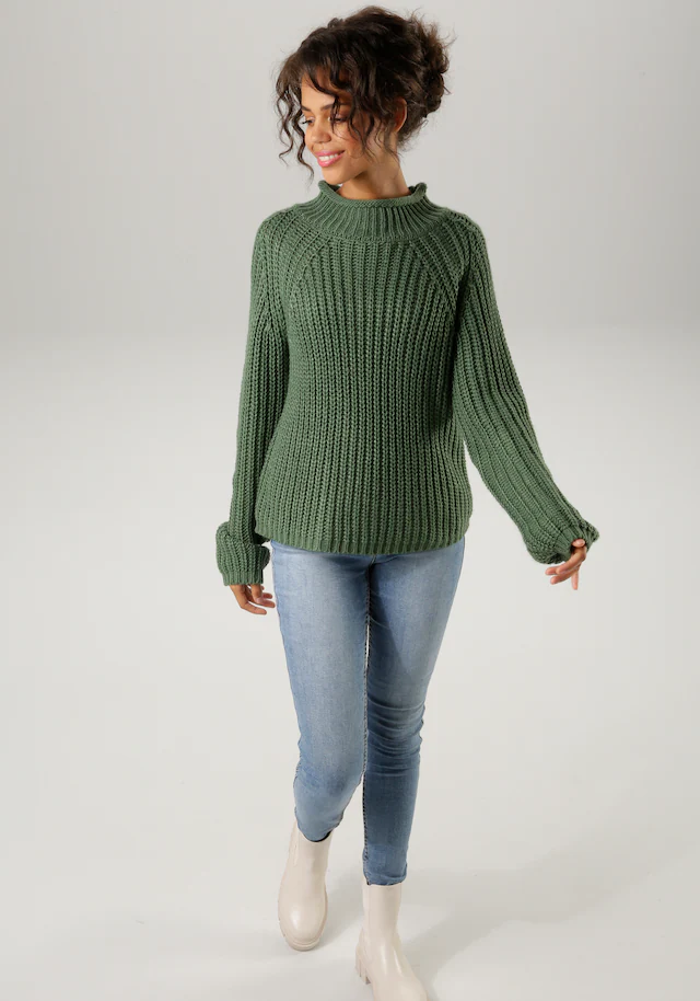 Aniston CASUAL Strickpullover mit Rollkante am Stehkragen