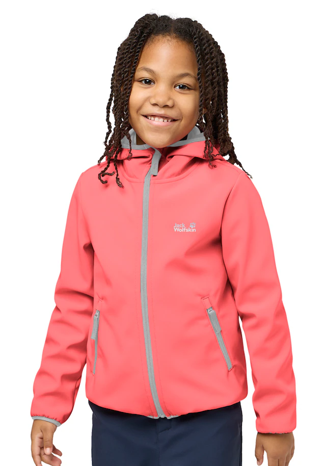 Jack Wolfskin Softshelljacke »FOURWINDS JACKET KIDS« mit Kapuze für Kinder, mit Kapuze, wasserabweisend