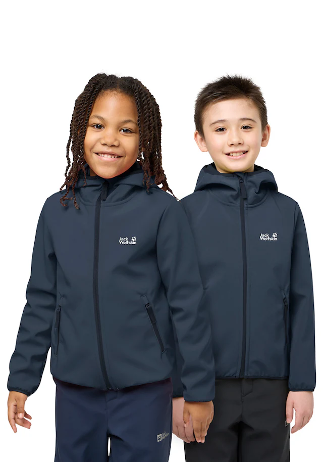 Jack Wolfskin Softshelljacke »FOURWINDS JACKET KIDS« mit Kapuze für Kinder, mit Kapuze, wasserabweisend