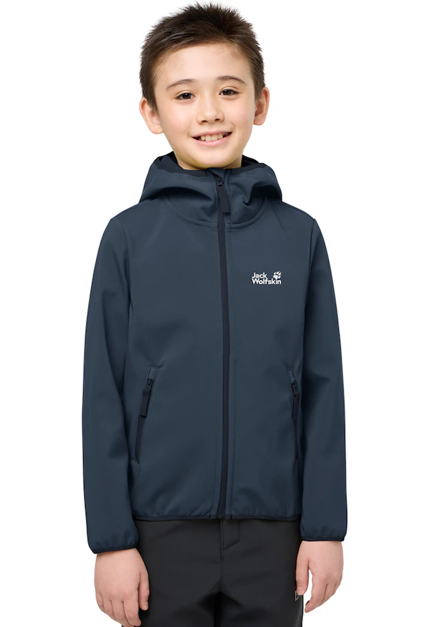 Jack Wolfskin Softshelljacke »FOURWINDS JACKET KIDS« mit Kapuze für Kinder, mit Kapuze, wasserabweisend