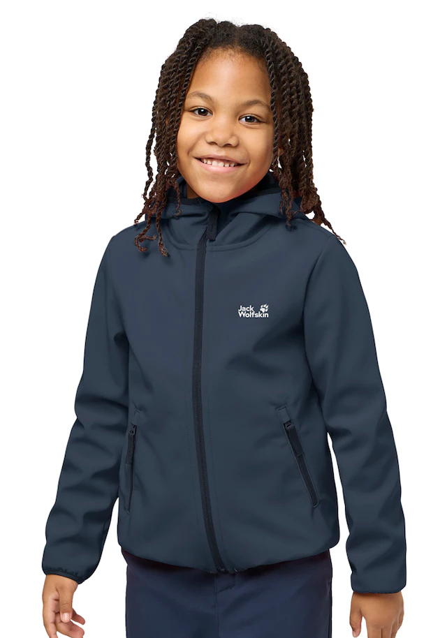 Jack Wolfskin Softshelljacke »FOURWINDS JACKET KIDS« mit Kapuze für Kinder, mit Kapuze, wasserabweisend