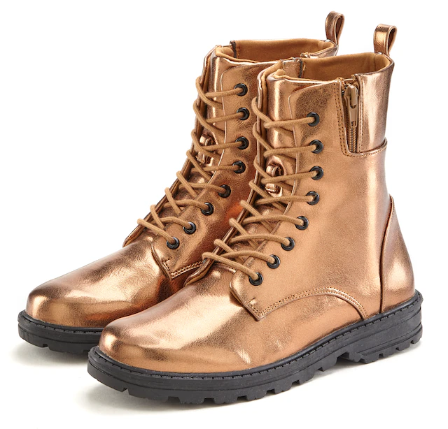 LASCANA Stiefelette »Herbststiefelette, Boots, Stiefel,« im angesagten Metallic-Look VEGAN