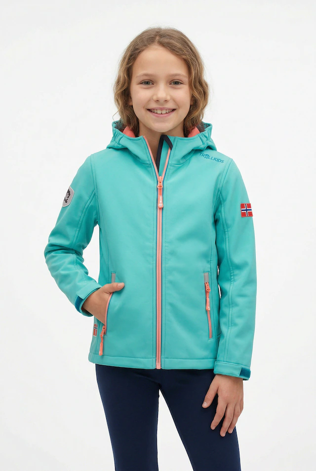 TROLLKIDS Softshelljacke »Girls Trollfjord Jacket« sportliche Softshelljacke, aus Kunstfaser, mit Reißverschluss
