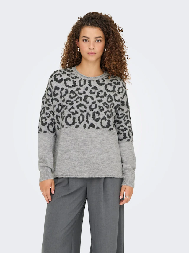 ONLY Rundhalspullover »ONLJADE ANIMAL LS O-NECK NOOS KNT« Kunstfaser, regular fit