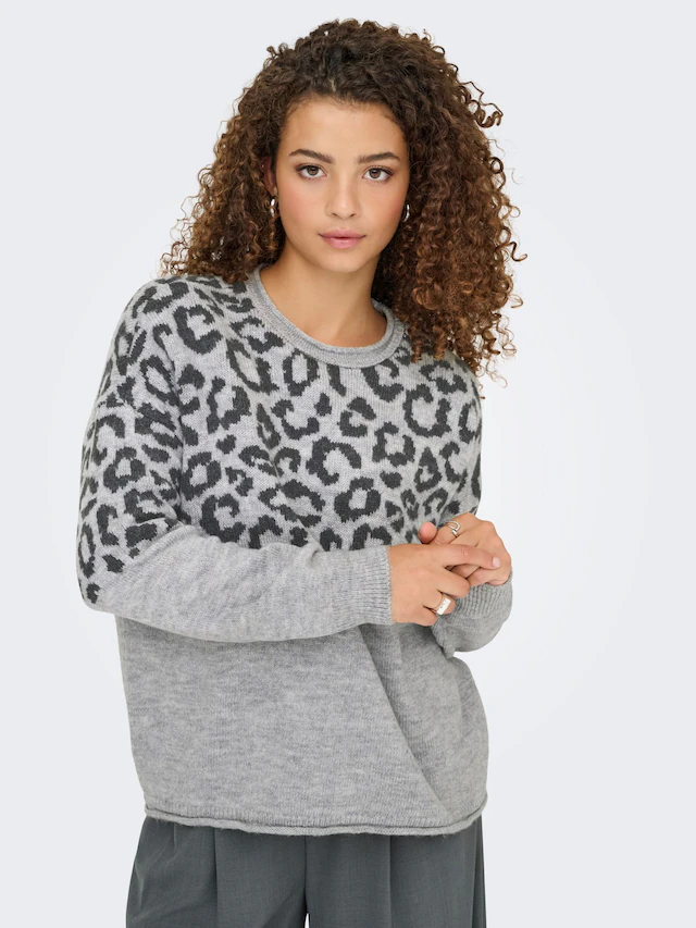 ONLY Rundhalspullover »ONLJADE ANIMAL LS O-NECK NOOS KNT« Kunstfaser, regular fit