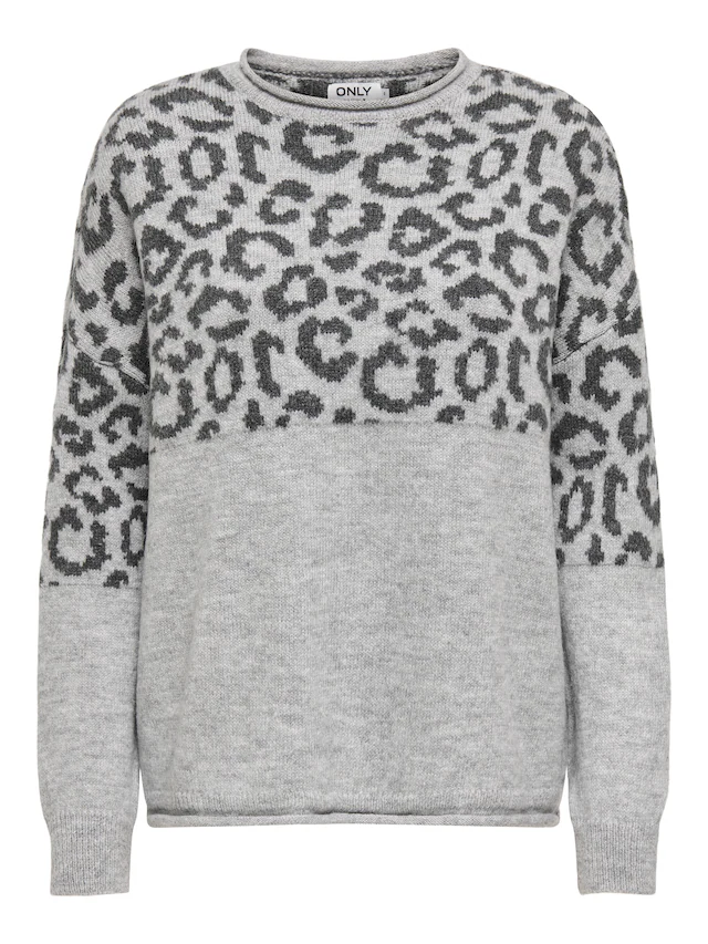 ONLY Rundhalspullover »ONLJADE ANIMAL LS O-NECK NOOS KNT« Kunstfaser, regular fit