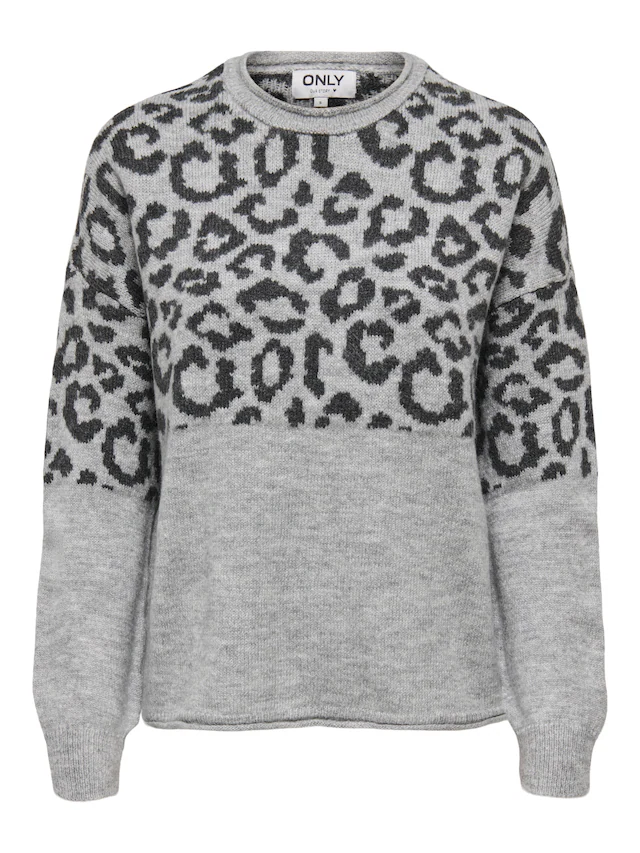 ONLY Rundhalspullover »ONLJADE ANIMAL LS O-NECK NOOS KNT« Kunstfaser, regular fit
