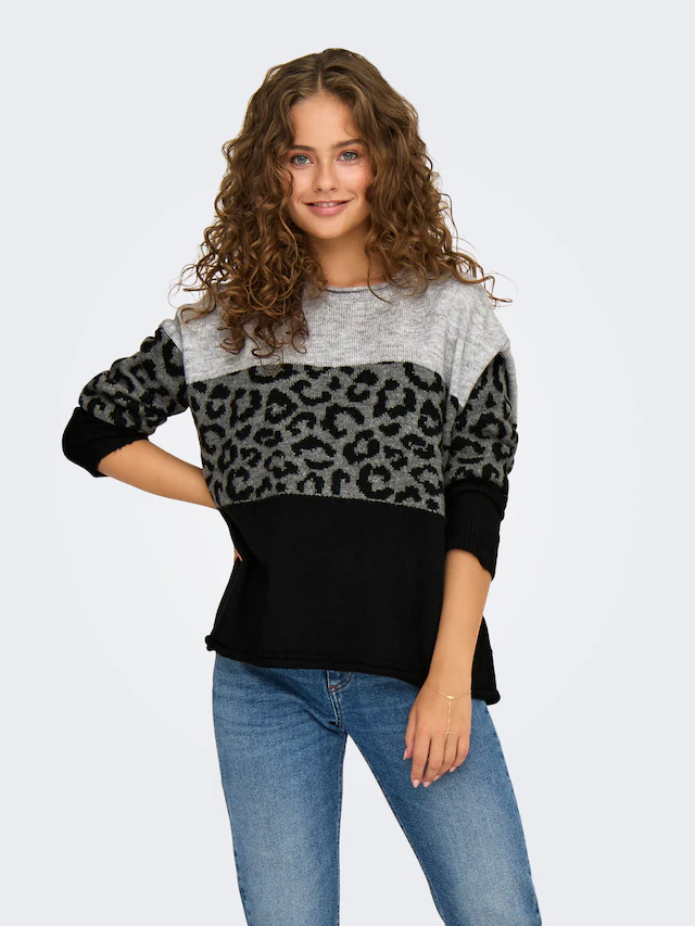 ONLY Rundhalspullover »ONLJADE ANIMAL LS O-NECK NOOS KNT« Kunstfaser, regular fit