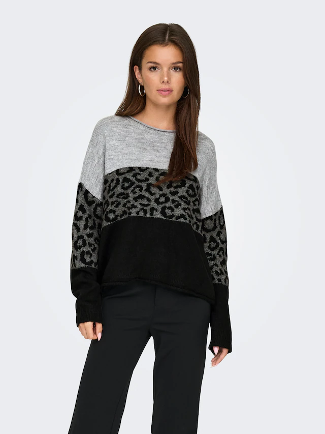 ONLY Rundhalspullover »ONLJADE ANIMAL LS O-NECK NOOS KNT« Kunstfaser, regular fit