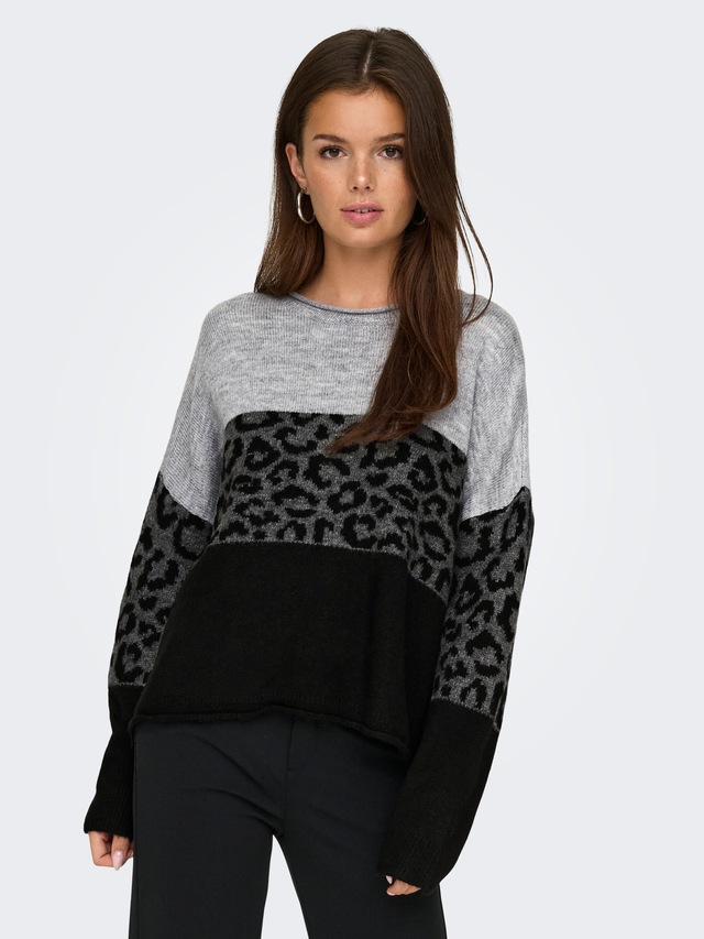 ONLY Rundhalspullover »ONLJADE ANIMAL LS O-NECK NOOS KNT« Kunstfaser, regular fit
