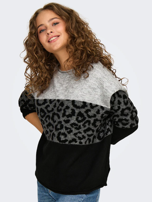 ONLY Rundhalspullover »ONLJADE ANIMAL LS O-NECK NOOS KNT« Kunstfaser, regular fit
