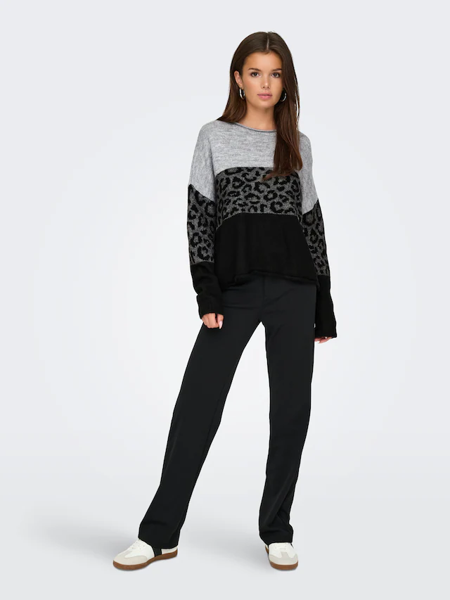 ONLY Rundhalspullover »ONLJADE ANIMAL LS O-NECK NOOS KNT« Kunstfaser, regular fit