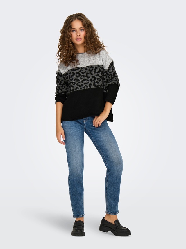 ONLY Rundhalspullover »ONLJADE ANIMAL LS O-NECK NOOS KNT« Kunstfaser, regular fit