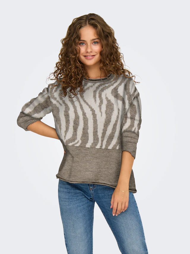 ONLY Rundhalspullover »ONLJADE ANIMAL LS O-NECK NOOS KNT« Kunstfaser, regular fit