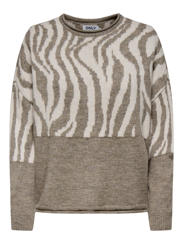 ONLY Rundhalspullover »ONLJADE ANIMAL LS O-NECK NOOS KNT« Kunstfaser, regular fit