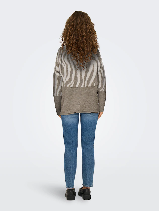 ONLY Rundhalspullover »ONLJADE ANIMAL LS O-NECK NOOS KNT« Kunstfaser, regular fit