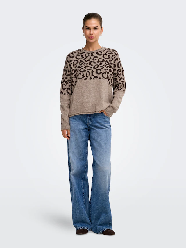 ONLY Rundhalspullover »ONLJADE ANIMAL LS O-NECK NOOS KNT« Kunstfaser, regular fit