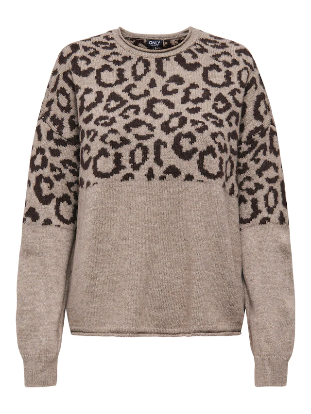ONLY Rundhalspullover »ONLJADE ANIMAL LS O-NECK NOOS KNT« Kunstfaser, regular fit