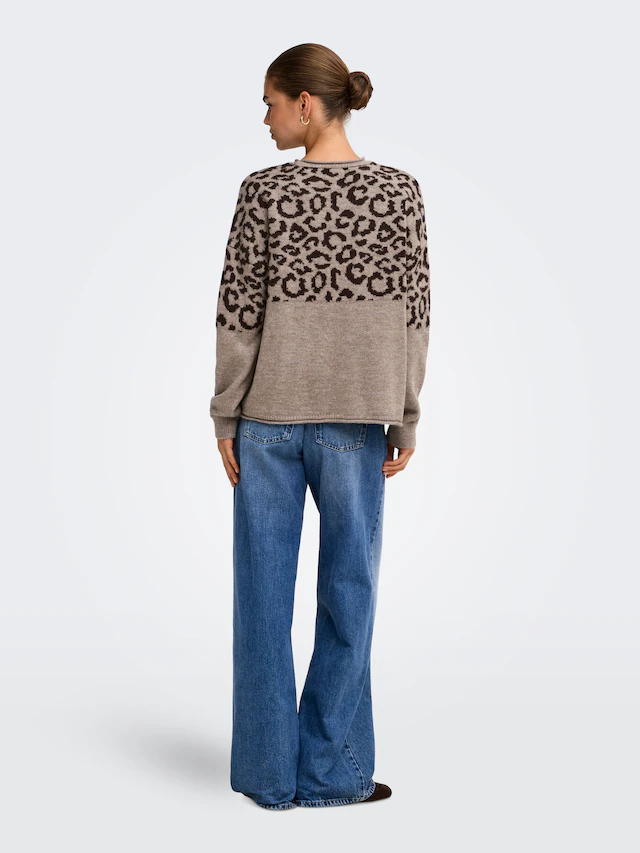 ONLY Rundhalspullover »ONLJADE ANIMAL LS O-NECK NOOS KNT« Kunstfaser, regular fit