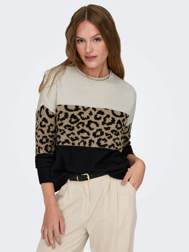 ONLY Rundhalspullover »ONLJADE ANIMAL LS O-NECK NOOS KNT« Kunstfaser, regular fit
