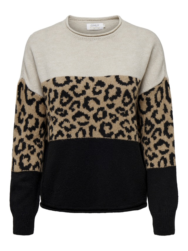 ONLY Rundhalspullover »ONLJADE ANIMAL LS O-NECK NOOS KNT« Kunstfaser, regular fit