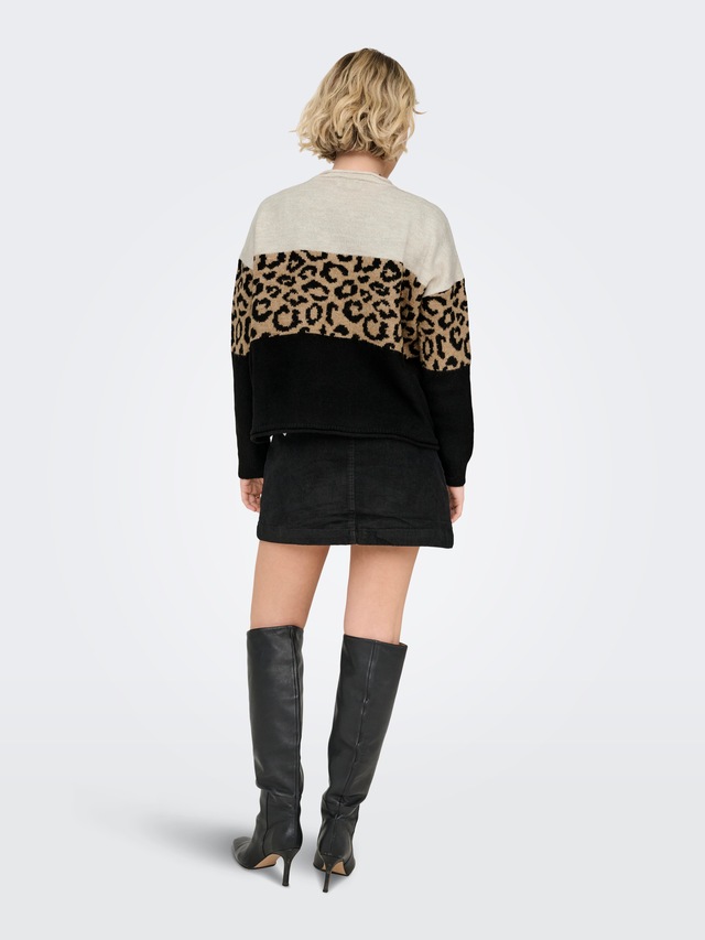 ONLY Rundhalspullover »ONLJADE ANIMAL LS O-NECK NOOS KNT« Kunstfaser, regular fit