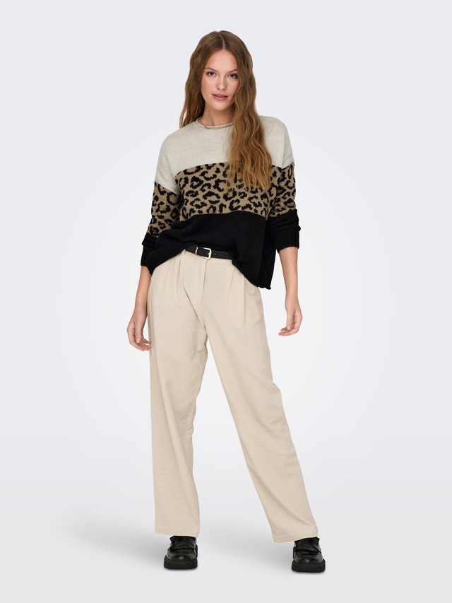ONLY Rundhalspullover »ONLJADE ANIMAL LS O-NECK NOOS KNT« Kunstfaser, regular fit