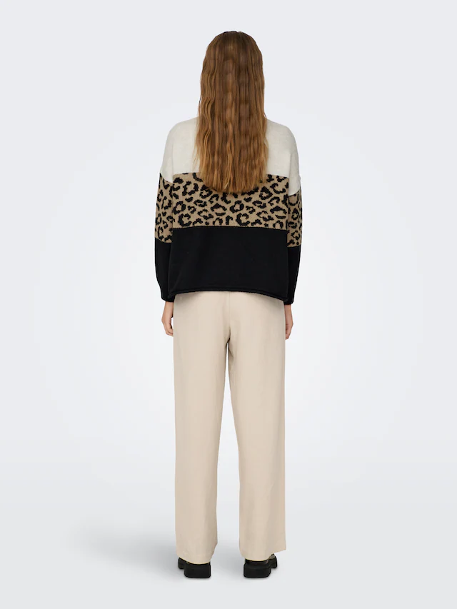ONLY Rundhalspullover »ONLJADE ANIMAL LS O-NECK NOOS KNT« Kunstfaser, regular fit