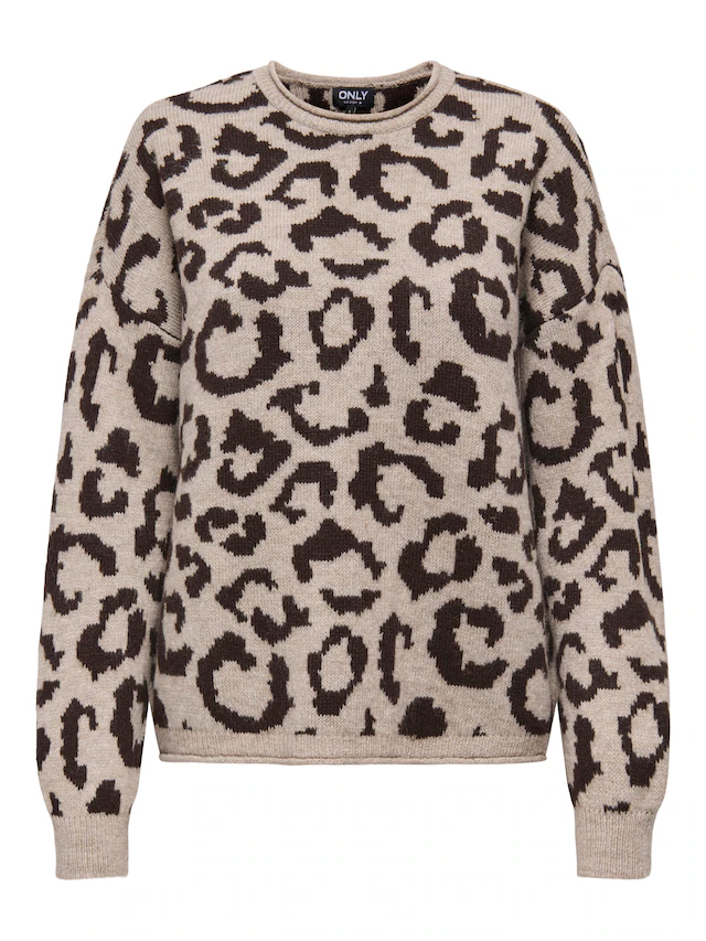 ONLY Rundhalspullover »ONLJADE ANIMAL LS O-NECK NOOS KNT« Kunstfaser, regular fit