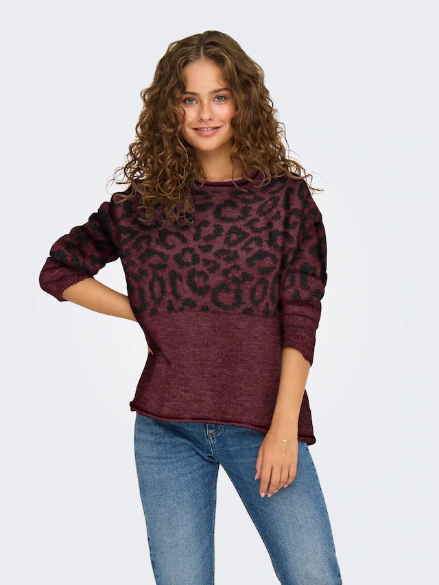 ONLY Rundhalspullover »ONLJADE ANIMAL LS O-NECK NOOS KNT« Kunstfaser, regular fit