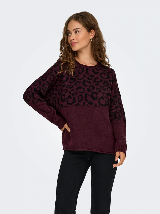 ONLY Rundhalspullover »ONLJADE ANIMAL LS O-NECK NOOS KNT« Kunstfaser, regular fit