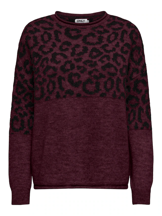 ONLY Rundhalspullover »ONLJADE ANIMAL LS O-NECK NOOS KNT« Kunstfaser, regular fit