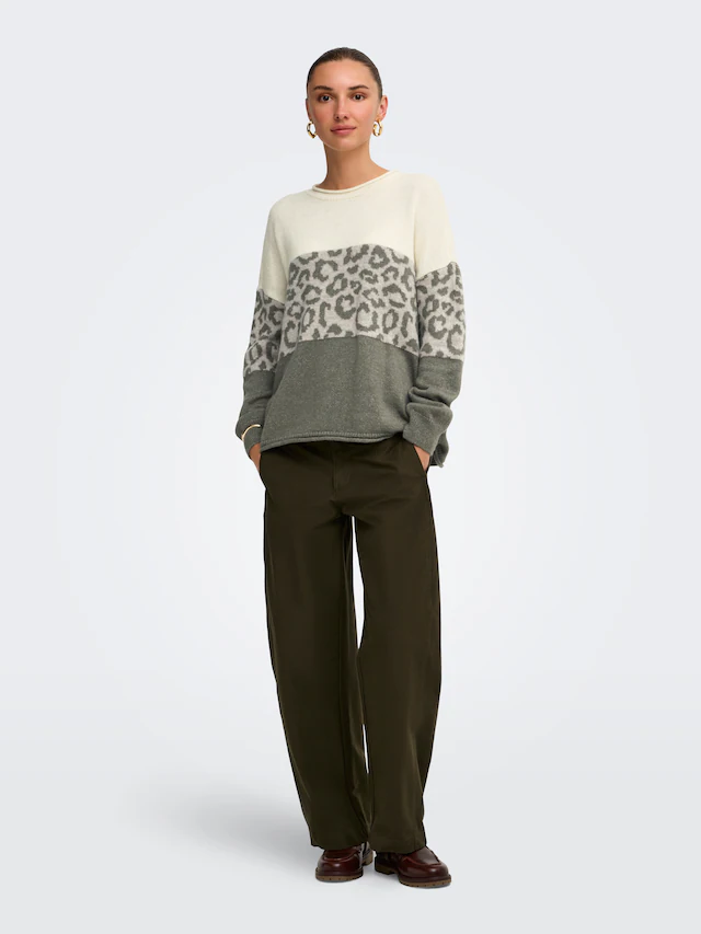 ONLY Rundhalspullover »ONLJADE ANIMAL LS O-NECK NOOS KNT« Kunstfaser, regular fit