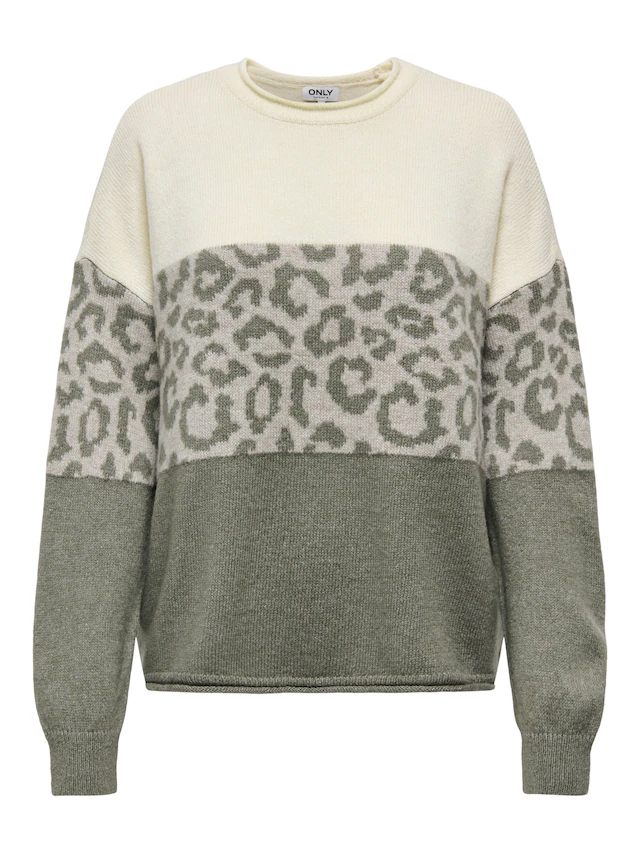 ONLY Rundhalspullover »ONLJADE ANIMAL LS O-NECK NOOS KNT« Kunstfaser, regular fit