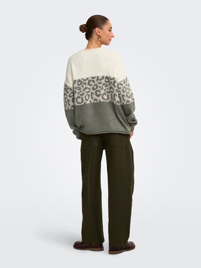 ONLY Rundhalspullover »ONLJADE ANIMAL LS O-NECK NOOS KNT« Kunstfaser, regular fit
