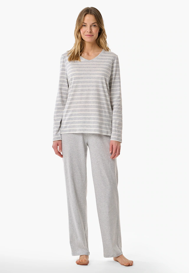 Schiesser Schlafanzug »Casual Essentials« 2 tlg. Baumwolle, V-Ausschnitt, langärmelig