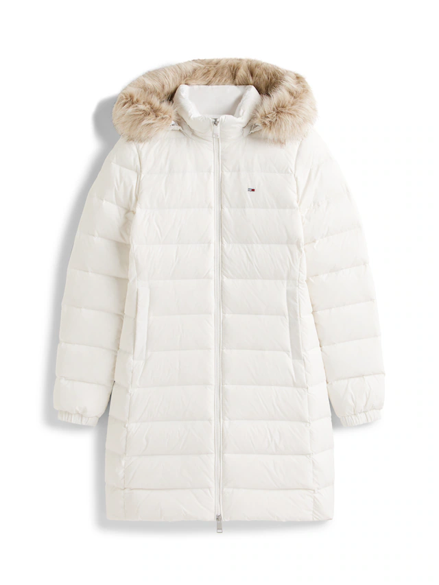 Tommy Jeans Steppmantel »TJW ESSENTIAL HOODED DOWN COAT« mit Fellimitat, Logostickerei