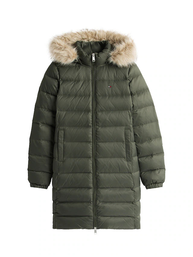 Tommy Jeans Steppmantel »TJW ESSENTIAL HOODED DOWN COAT« mit Fellimitat, Logostickerei
