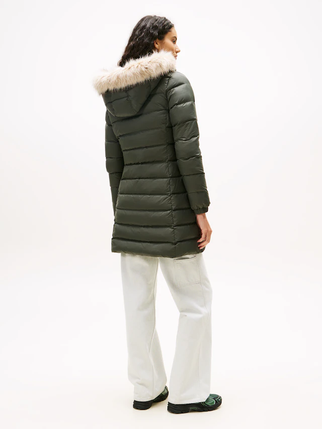 Tommy Jeans Steppmantel »TJW ESSENTIAL HOODED DOWN COAT« mit Fellimitat, Logostickerei