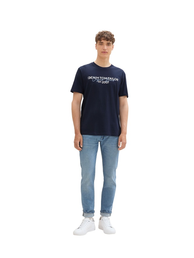 TOM TAILOR Denim Rundhalsshirt mit verschiedenen Logo Prints