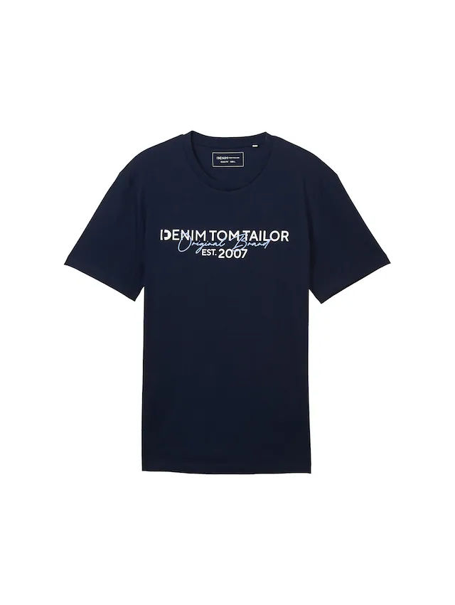 TOM TAILOR Denim Rundhalsshirt mit verschiedenen Logo Prints