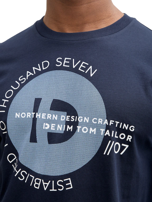TOM TAILOR Denim Rundhalsshirt mit verschiedenen Logo Prints