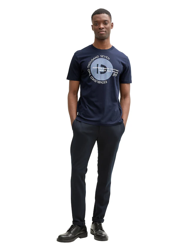 TOM TAILOR Denim Rundhalsshirt mit verschiedenen Logo Prints