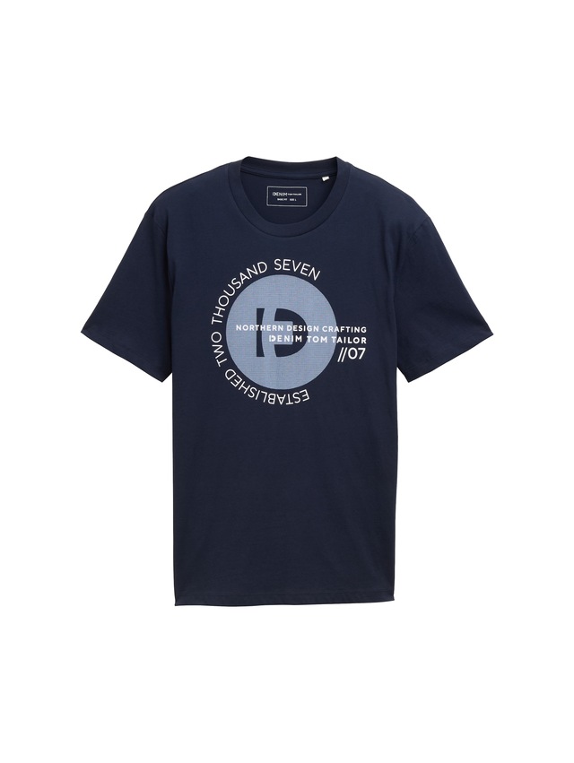 TOM TAILOR Denim Rundhalsshirt mit verschiedenen Logo Prints