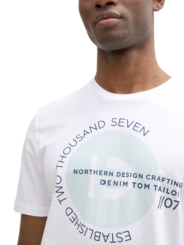 TOM TAILOR Denim Rundhalsshirt mit verschiedenen Logo Prints