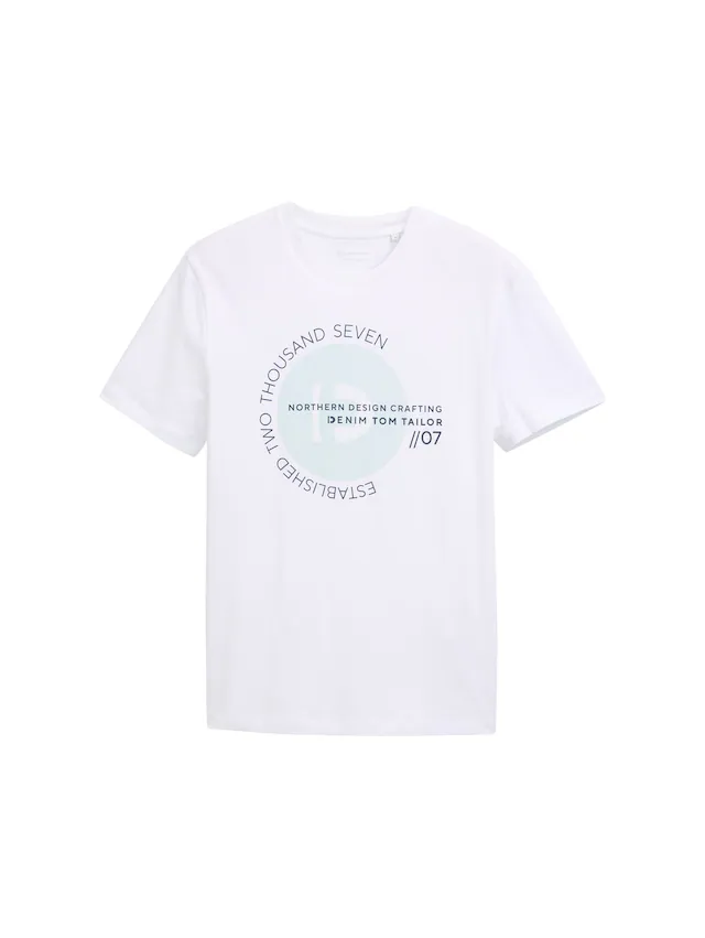 TOM TAILOR Denim Rundhalsshirt mit verschiedenen Logo Prints
