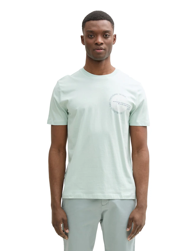 TOM TAILOR Denim Rundhalsshirt mit verschiedenen Logo Prints